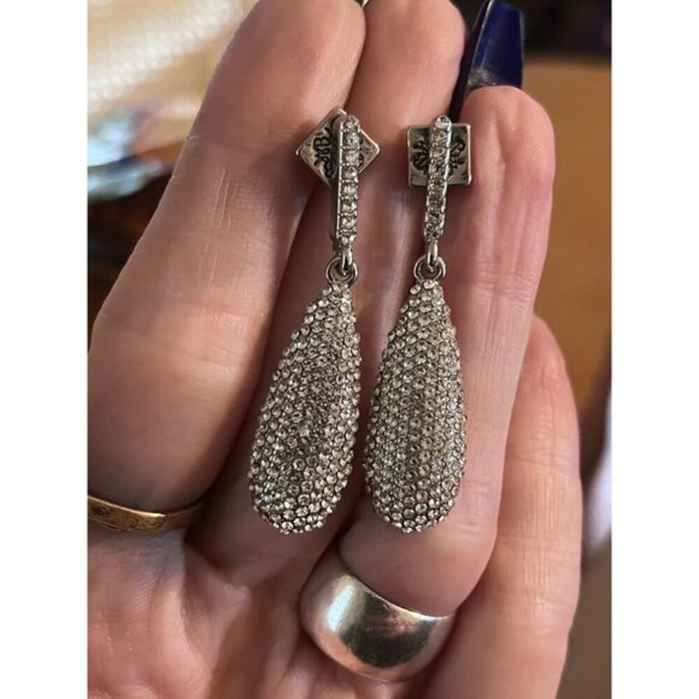 Estate White House black market Crystal teardrop silver Pavestone earrings